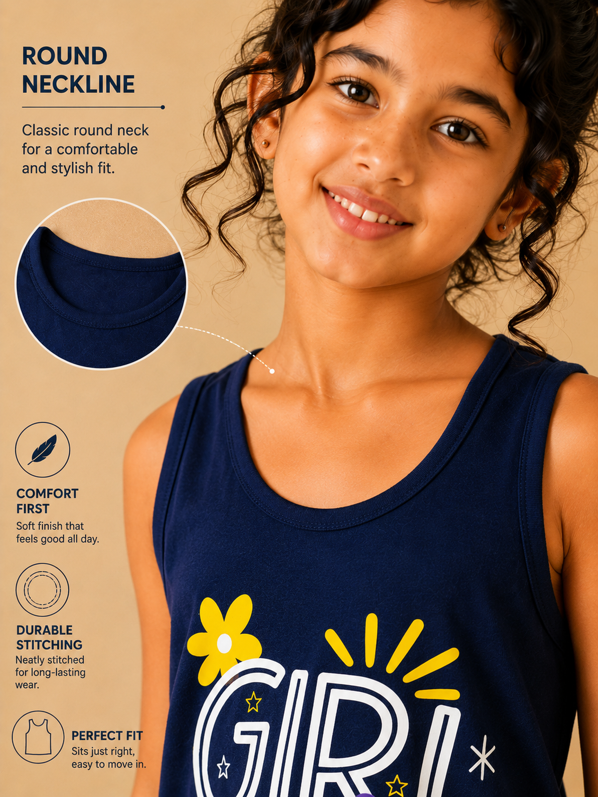 Organic Cotton Tank Top With Normal Print Navy
