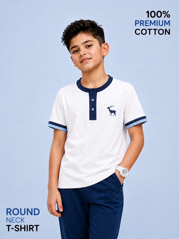 Organic Cotton Henly Neck With Contrast Placket And Emb Cloud Dancer