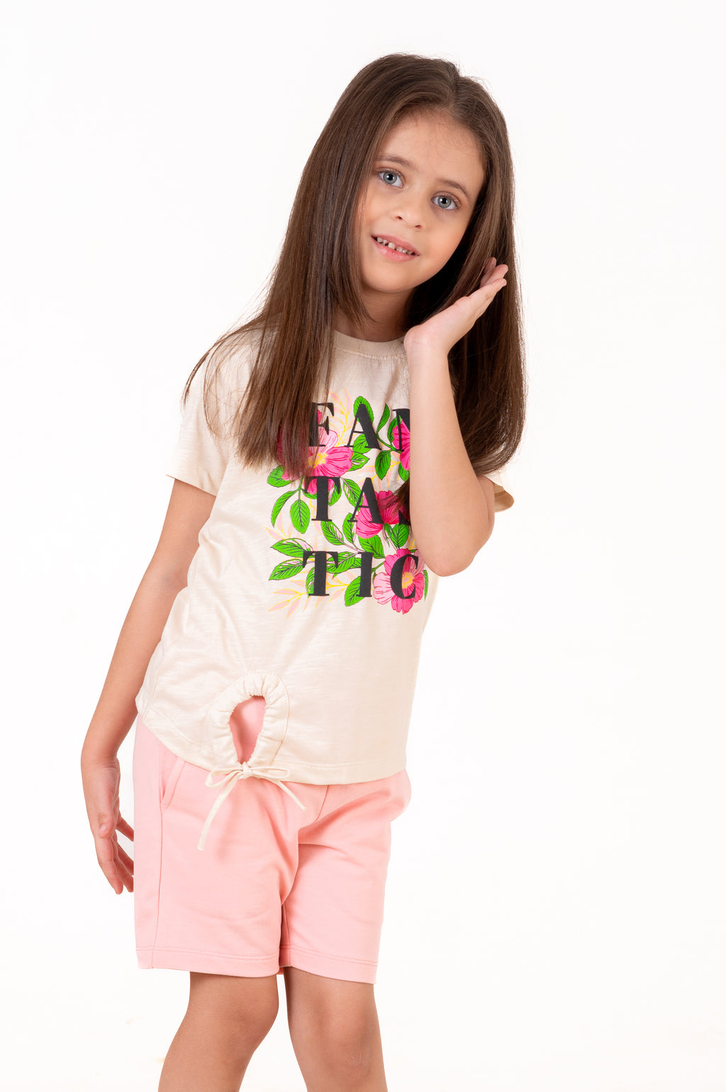 Crew Neck With Puff Print Cream