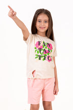 Crew Neck With Puff Print Cream