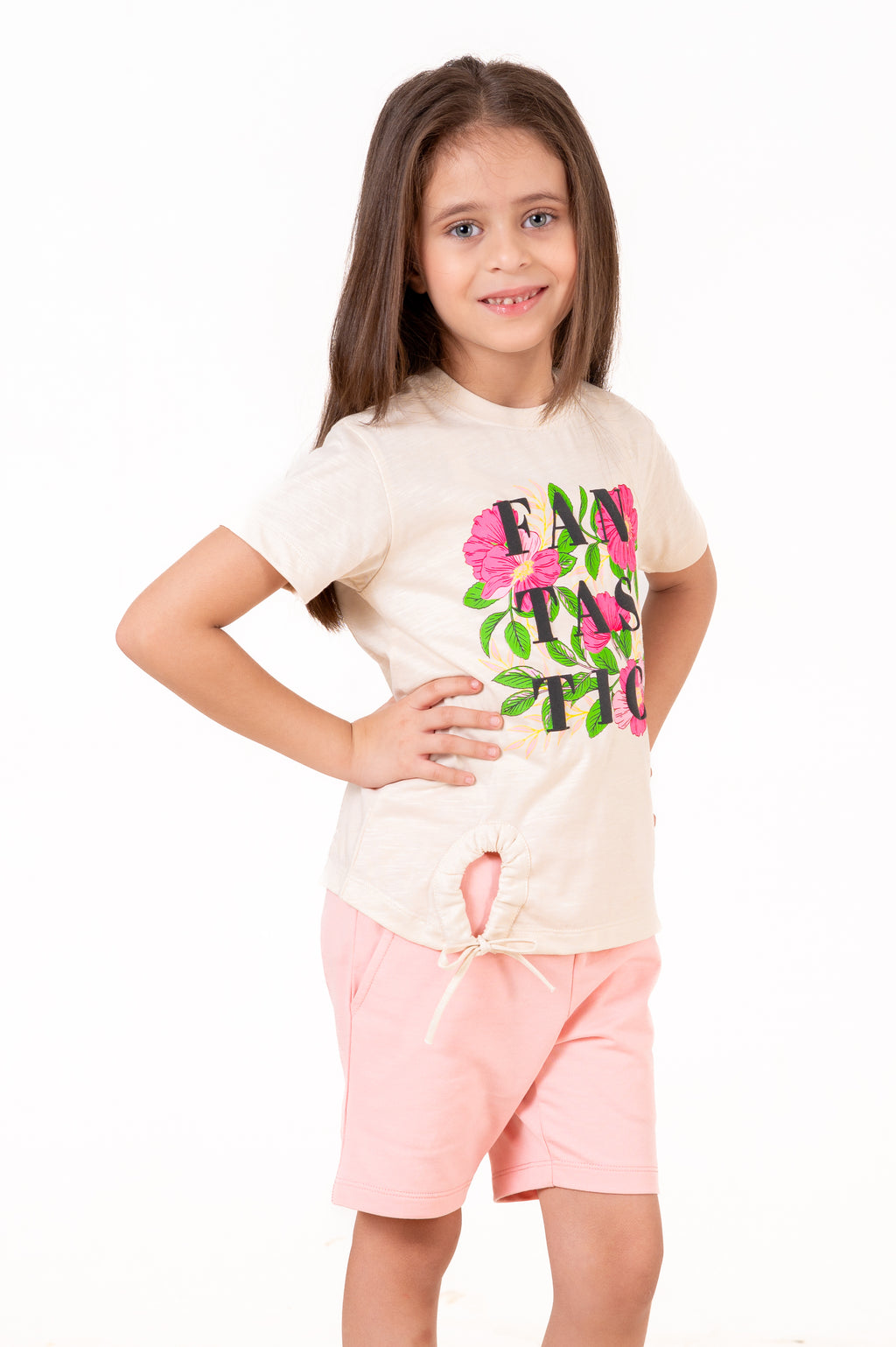 Crew Neck With Puff Print Cream