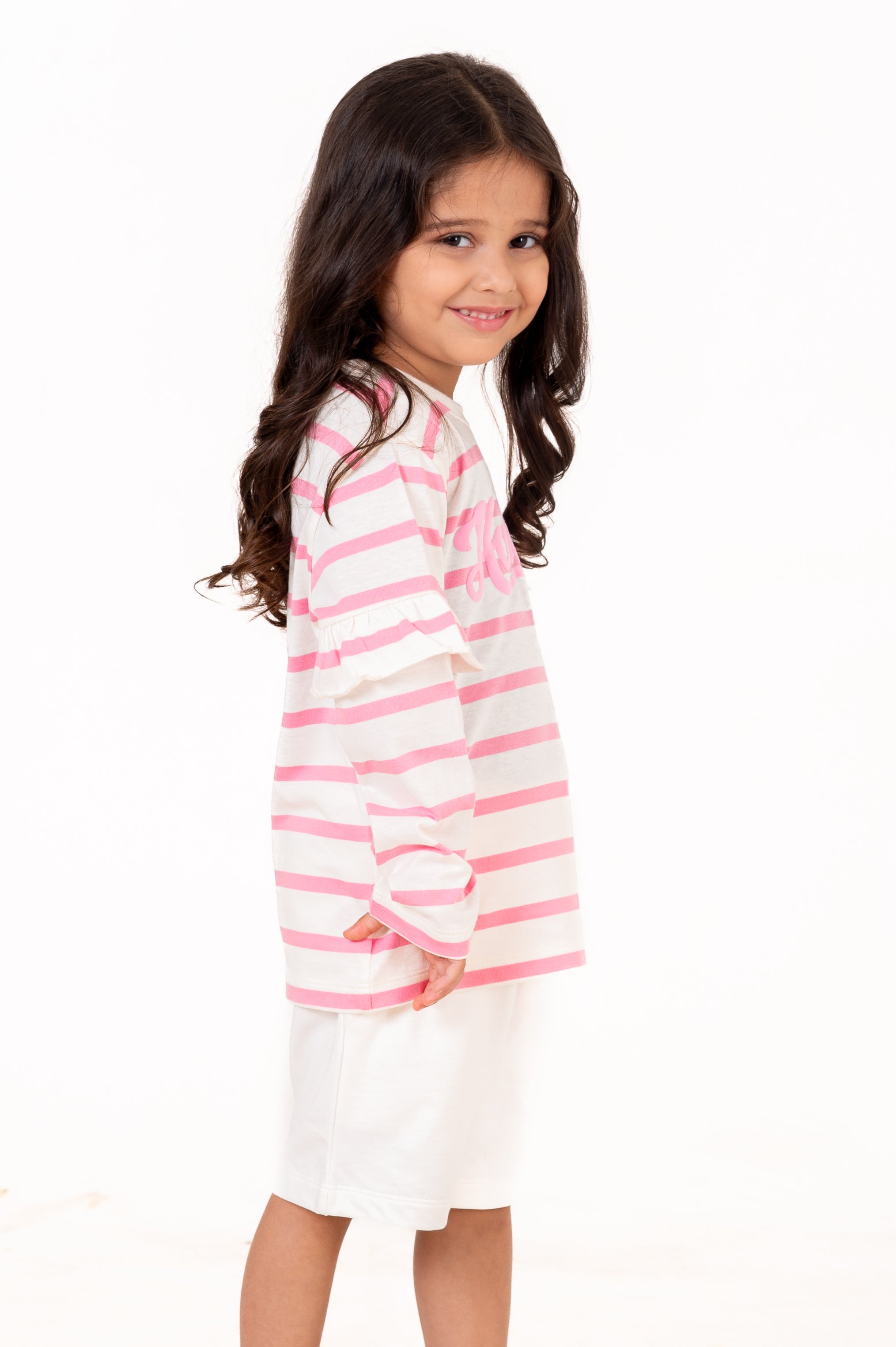 Crew Neck Y/D With Firel And Puff Print Pink