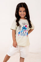 Crew Neck With Normal Print And Fabric Patch Sky Blue