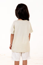 Crew Neck With Normal Print And Fabric Patch Sky Blue