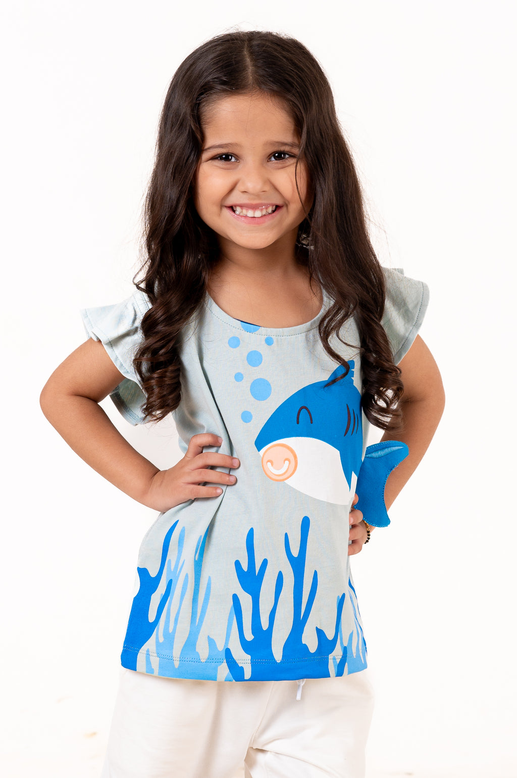 Crew Neck With Normal Print And Fabric Patch Blue