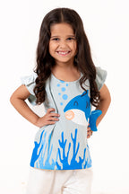 Crew Neck With Normal Print And Fabric Patch Blue