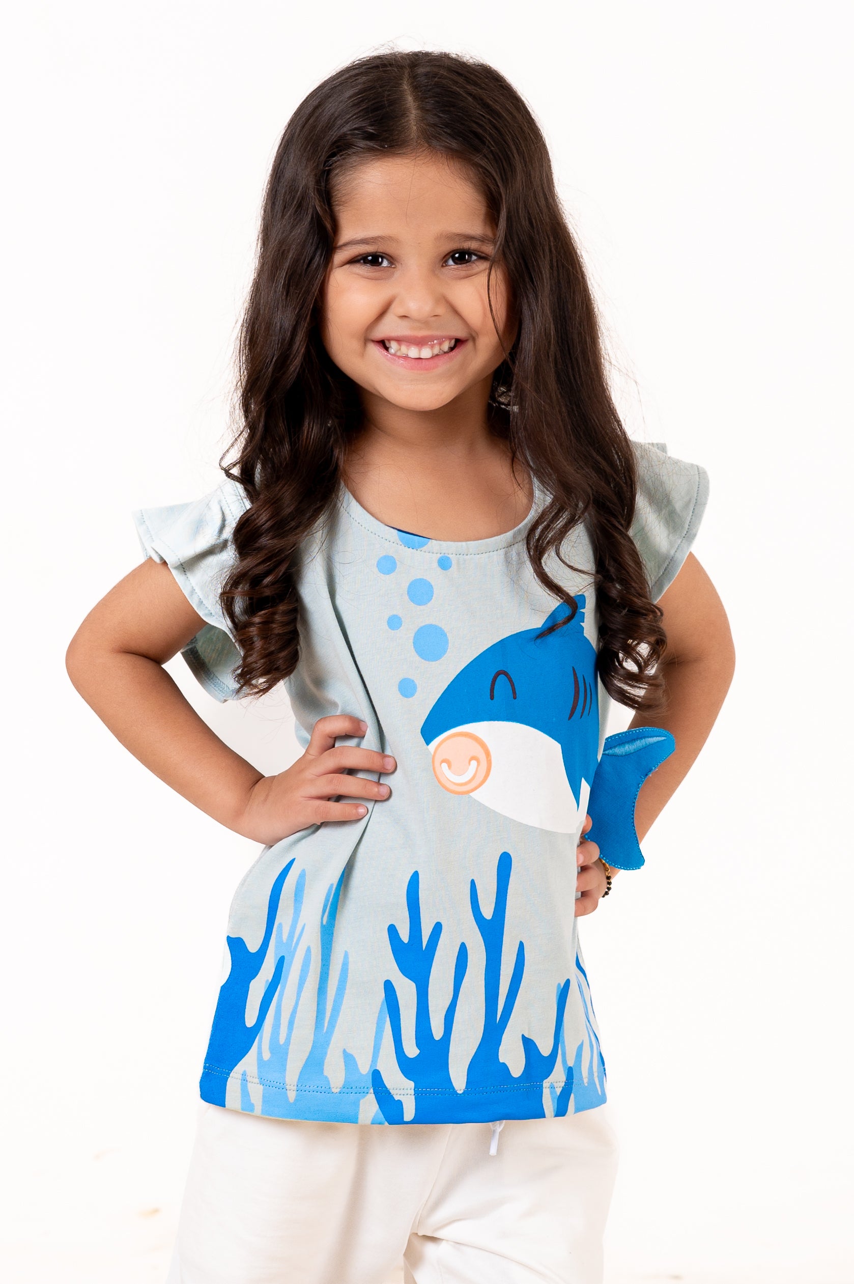 Crew Neck With Normal Print And Fabric Patch Blue