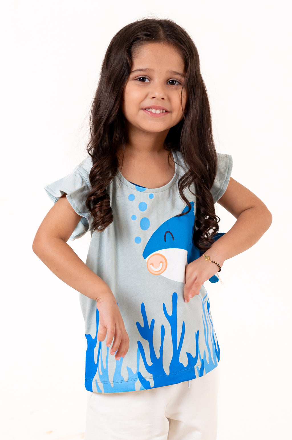 Crew Neck With Normal Print And Fabric Patch Blue