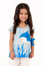 Crew Neck With Normal Print And Fabric Patch Blue