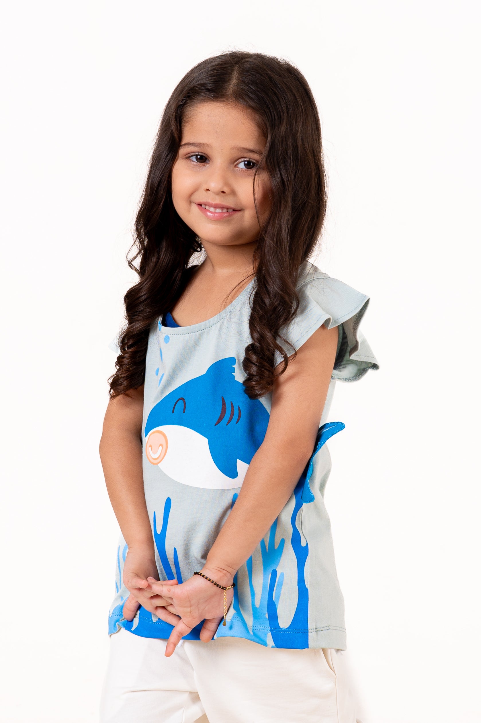 Crew Neck With Normal Print And Fabric Patch Blue