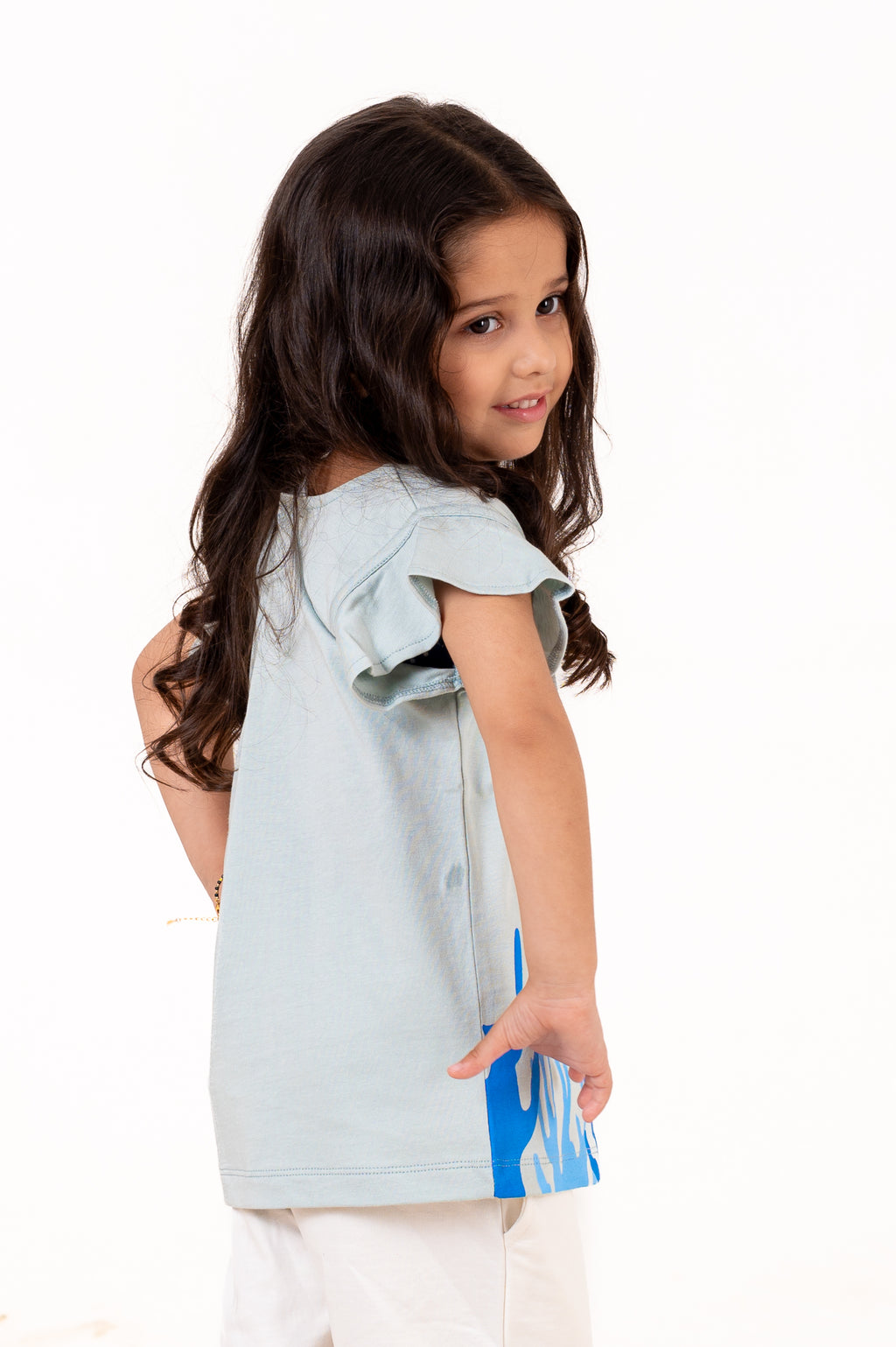 Crew Neck With Normal Print And Fabric Patch Blue