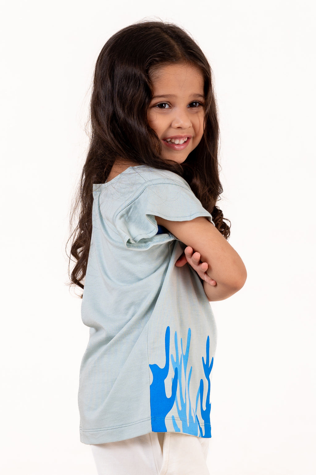 Crew Neck With Normal Print And Fabric Patch Blue