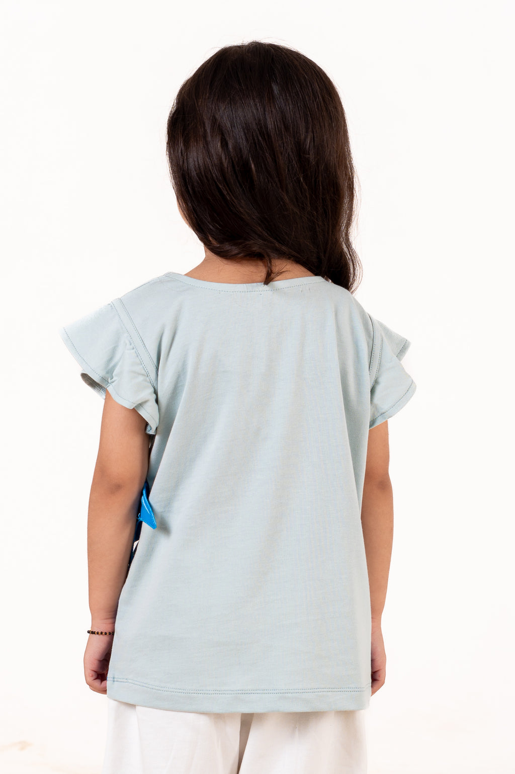 Crew Neck With Normal Print And Fabric Patch Blue