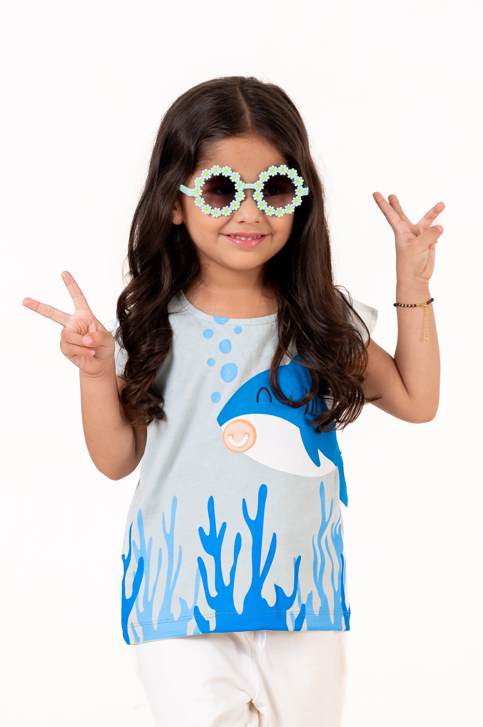 Crew Neck With Normal Print And Fabric Patch Blue