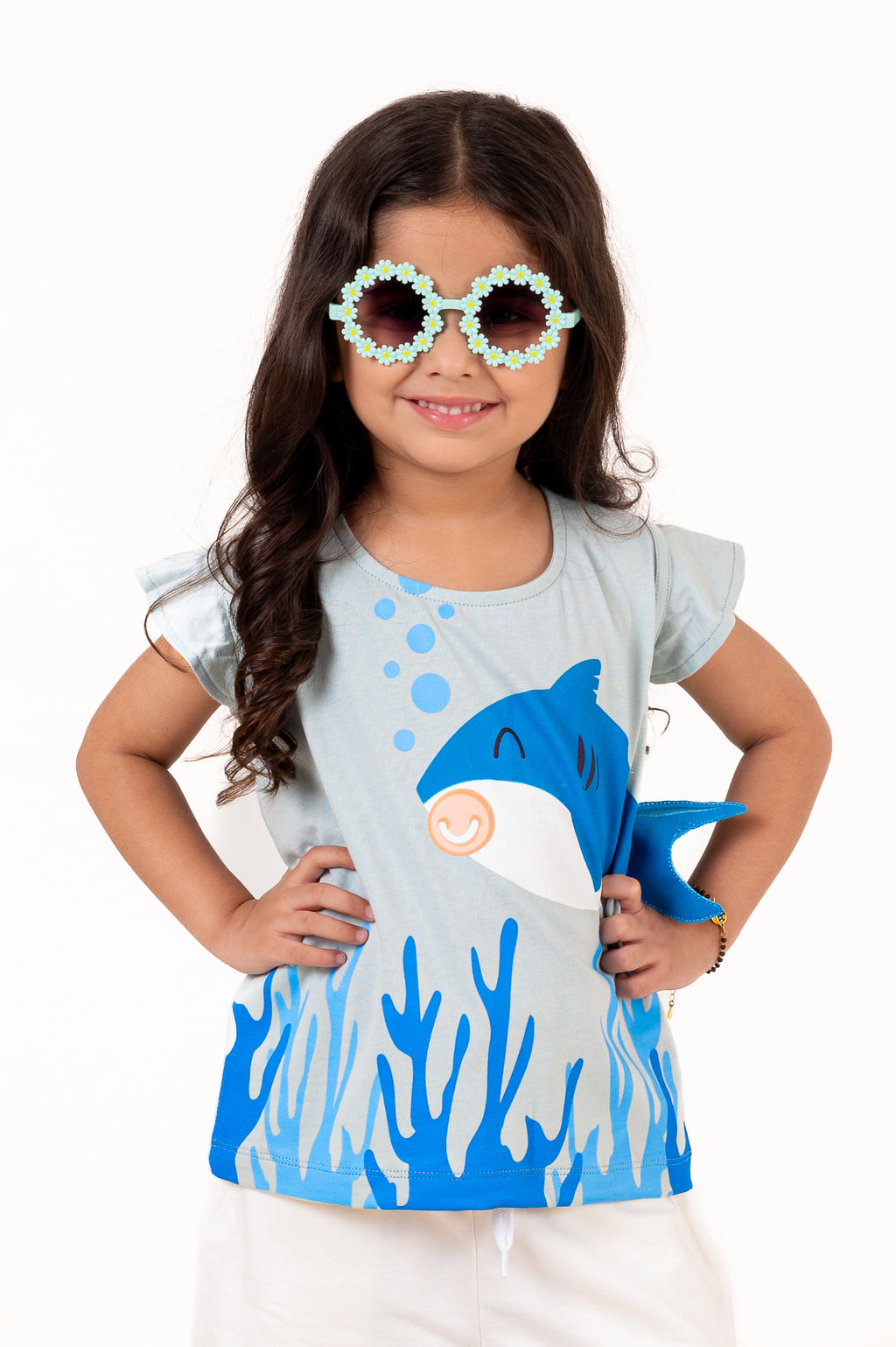 Crew Neck With Normal Print And Fabric Patch Blue