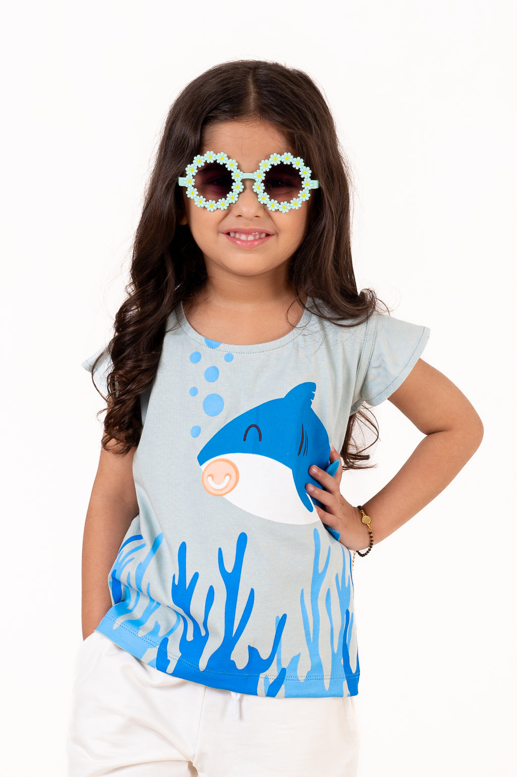 Crew Neck With Normal Print And Fabric Patch Blue