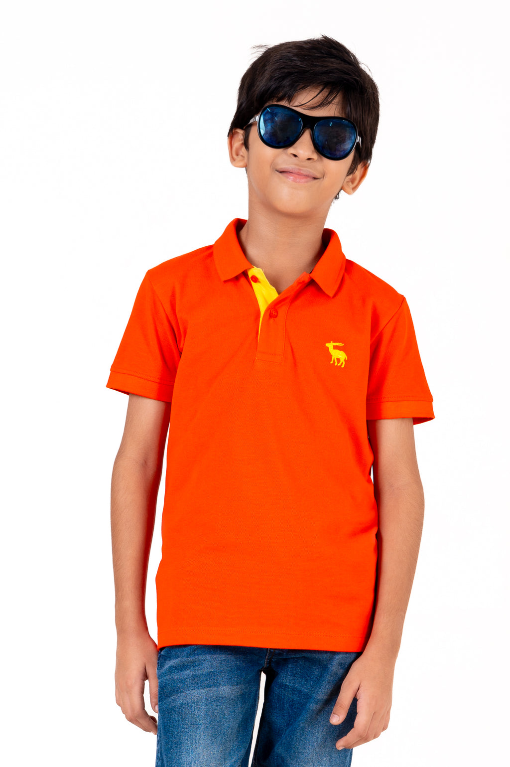 Polo With Contrast Placket And Emb Red