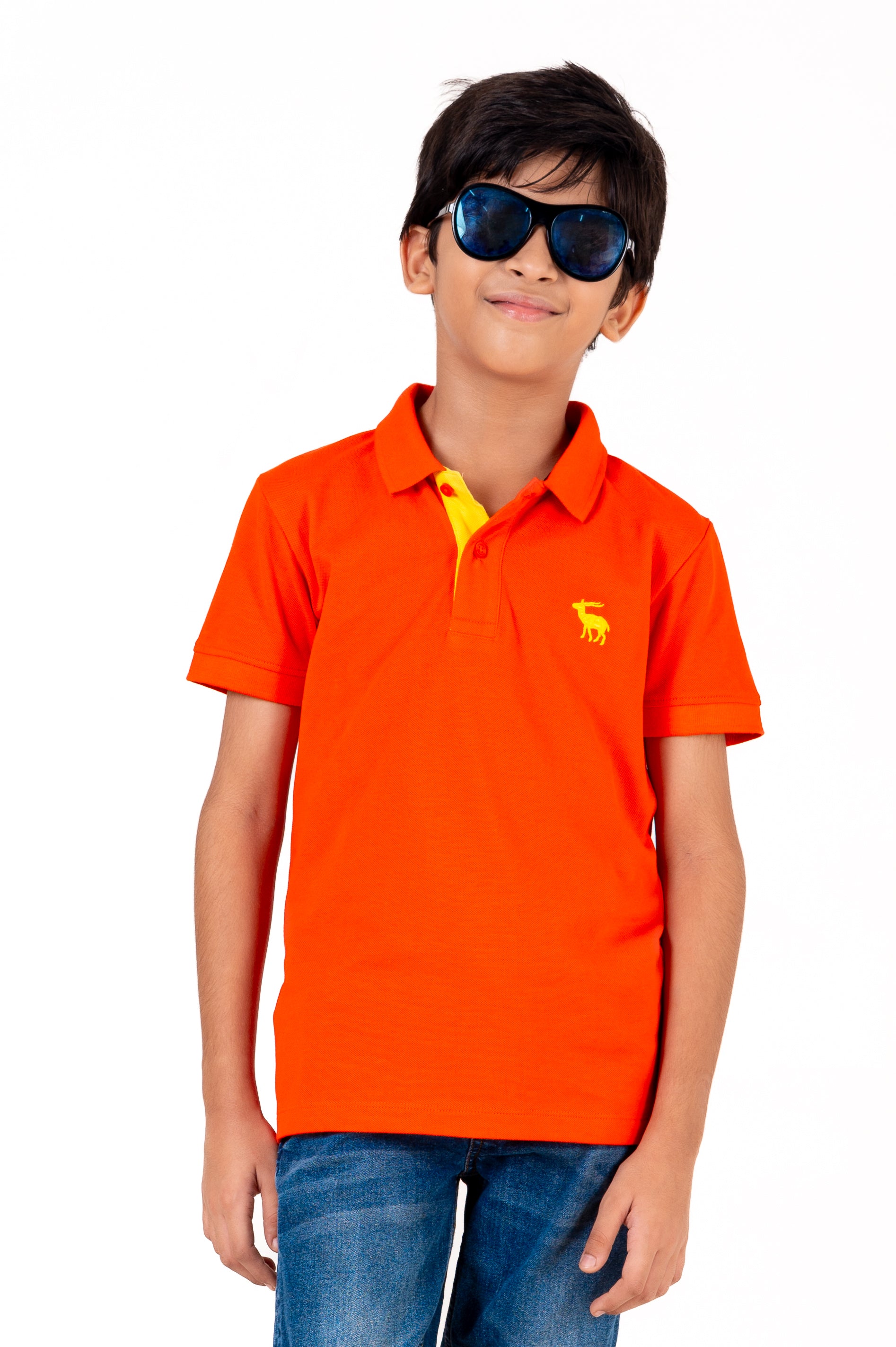 Polo With Contrast Placket And Emb Red