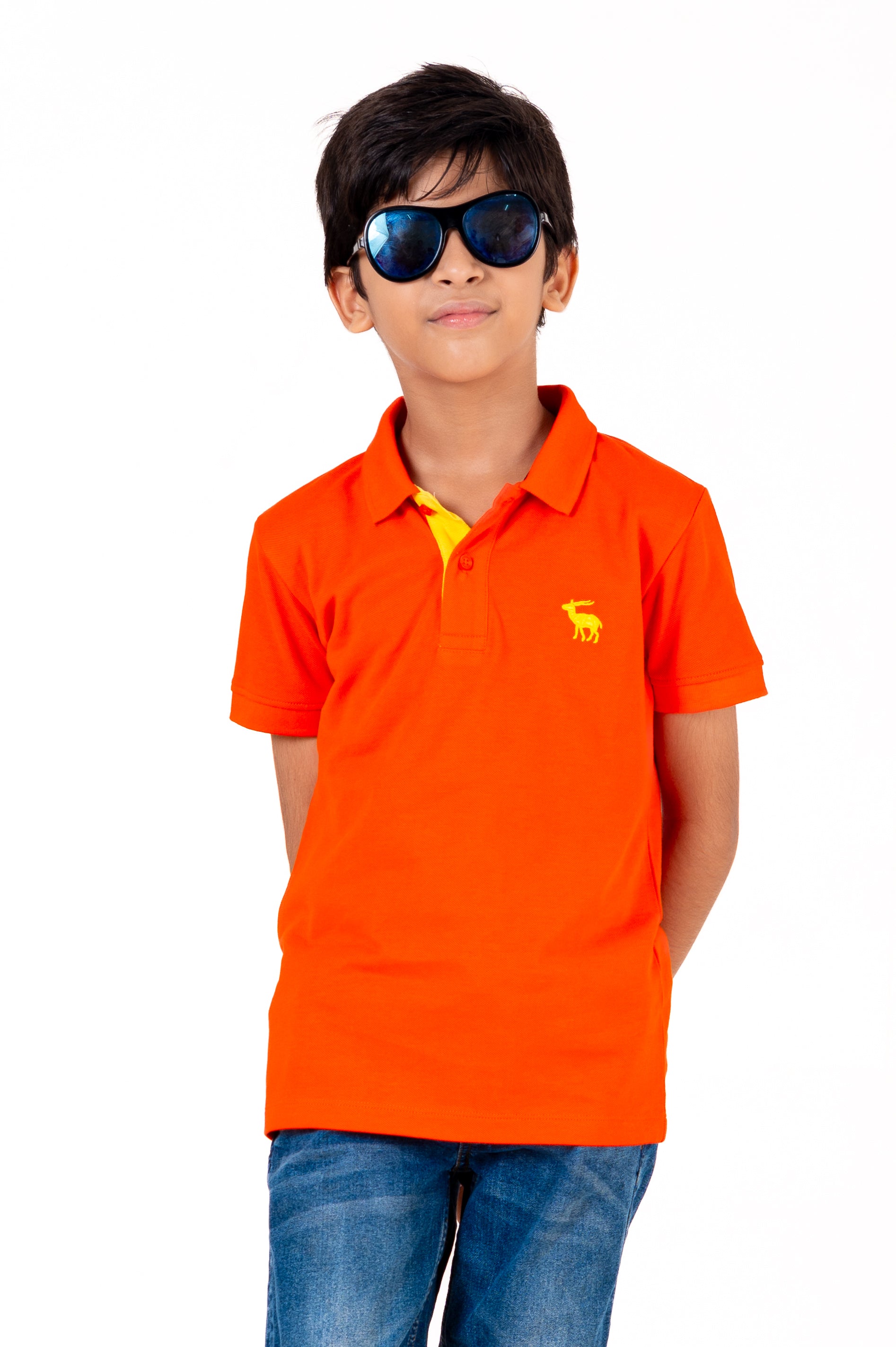 Polo With Contrast Placket And Emb Red