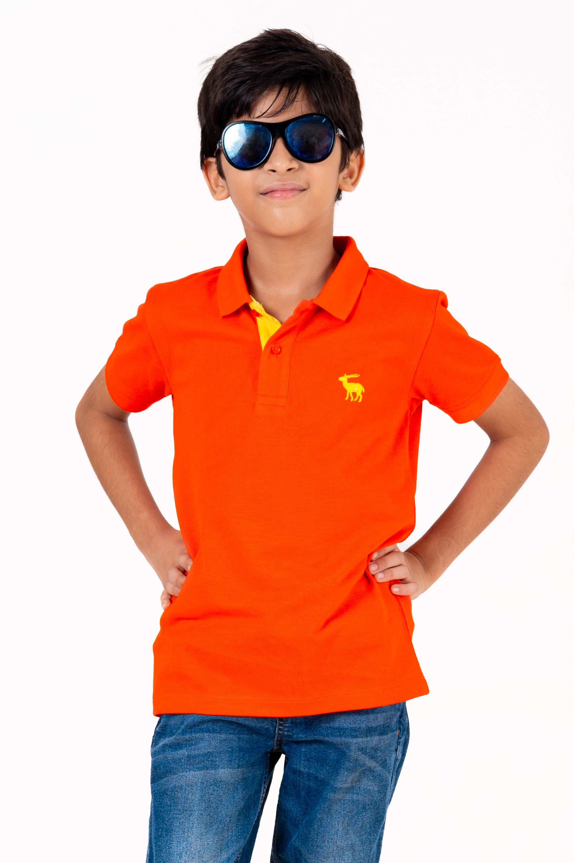 Polo With Contrast Placket And Emb Red