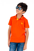 Polo With Contrast Placket And Emb Red