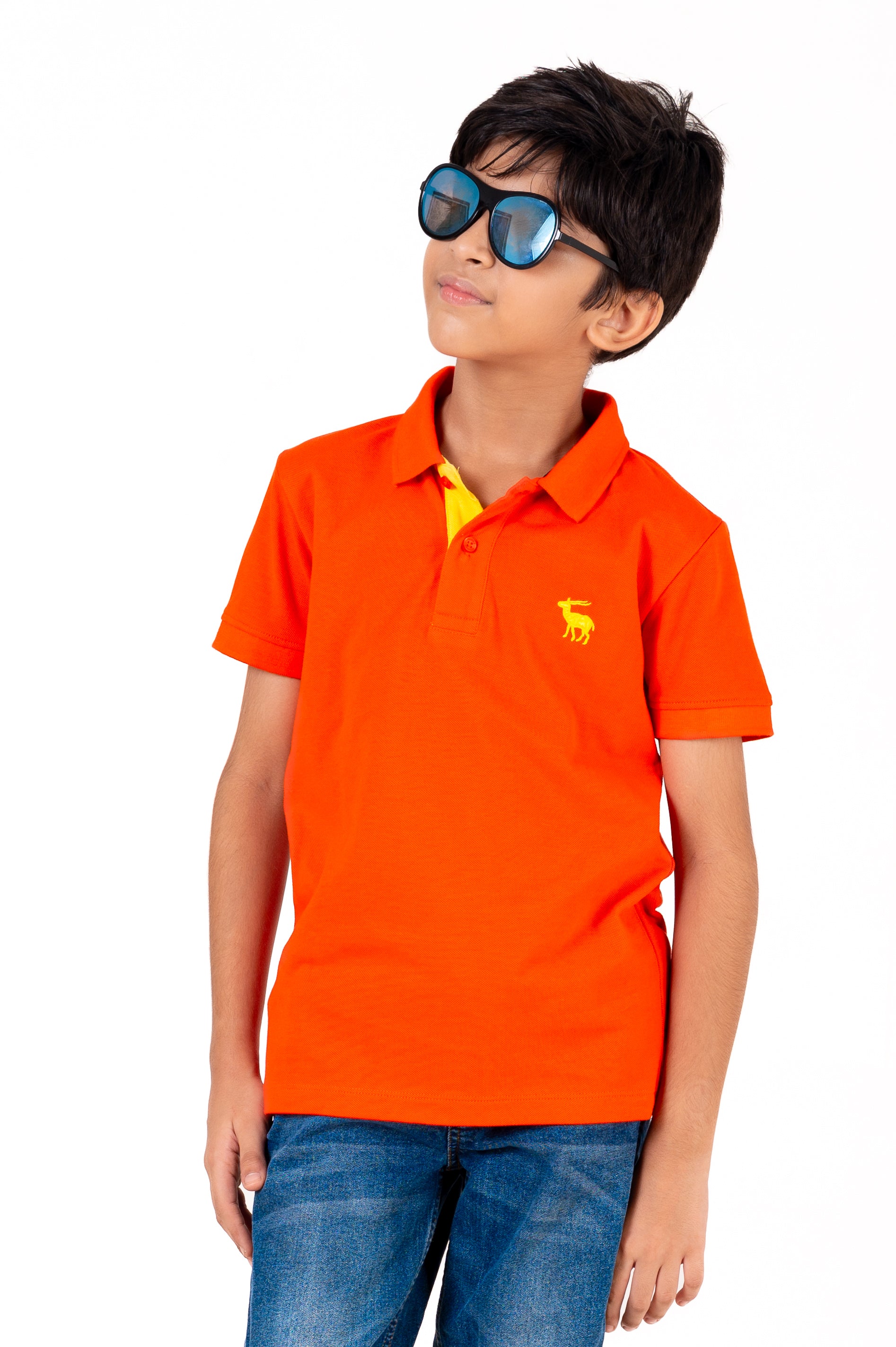 Polo With Contrast Placket And Emb Red