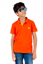 Polo With Contrast Placket And Emb Red