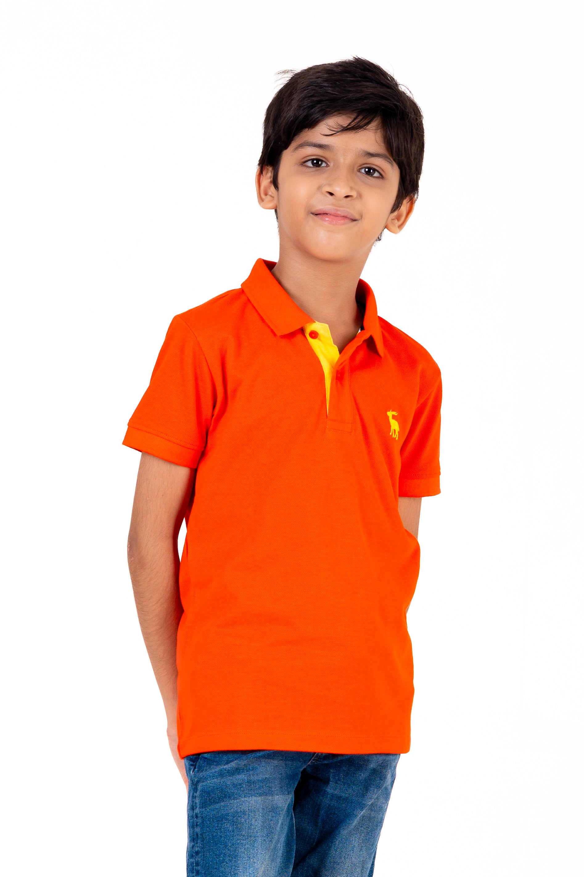 Polo With Contrast Placket And Emb Red