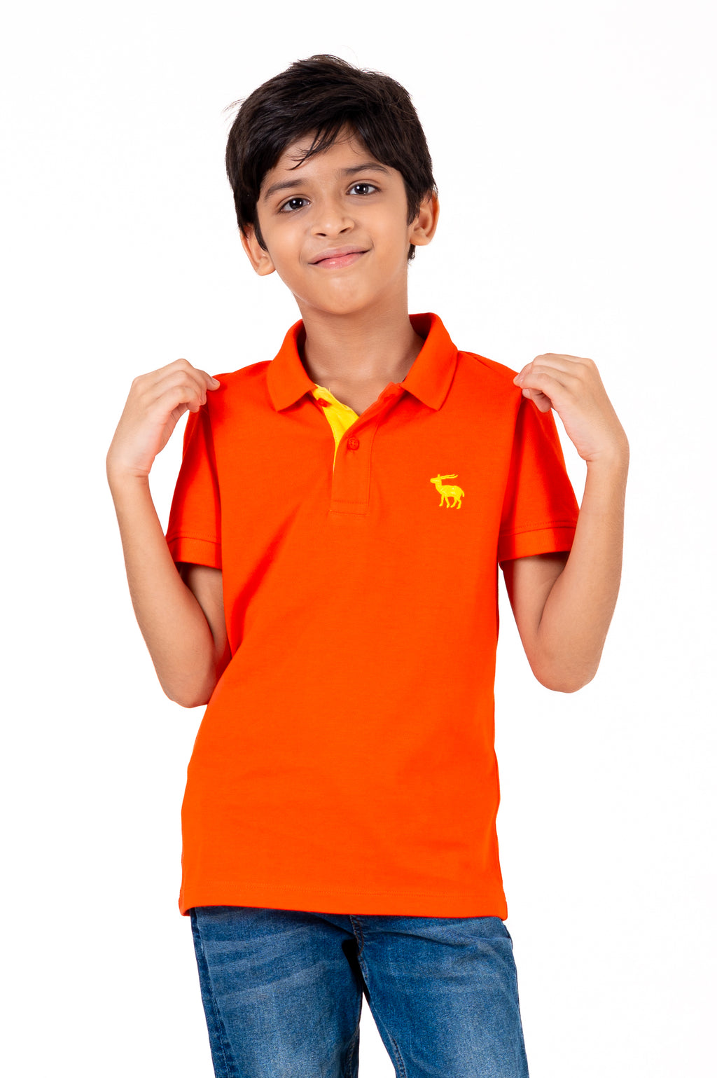 Polo With Contrast Placket And Emb Red