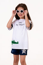 Crew Neck With Normal Print And Applic White