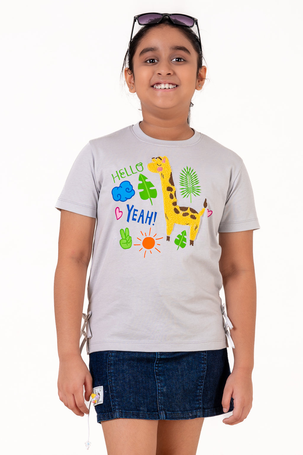 Crew Neck With Chennile Emb And Bow Sky Blue