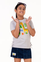 Crew Neck With Chennile Emb And Bow Sky Blue