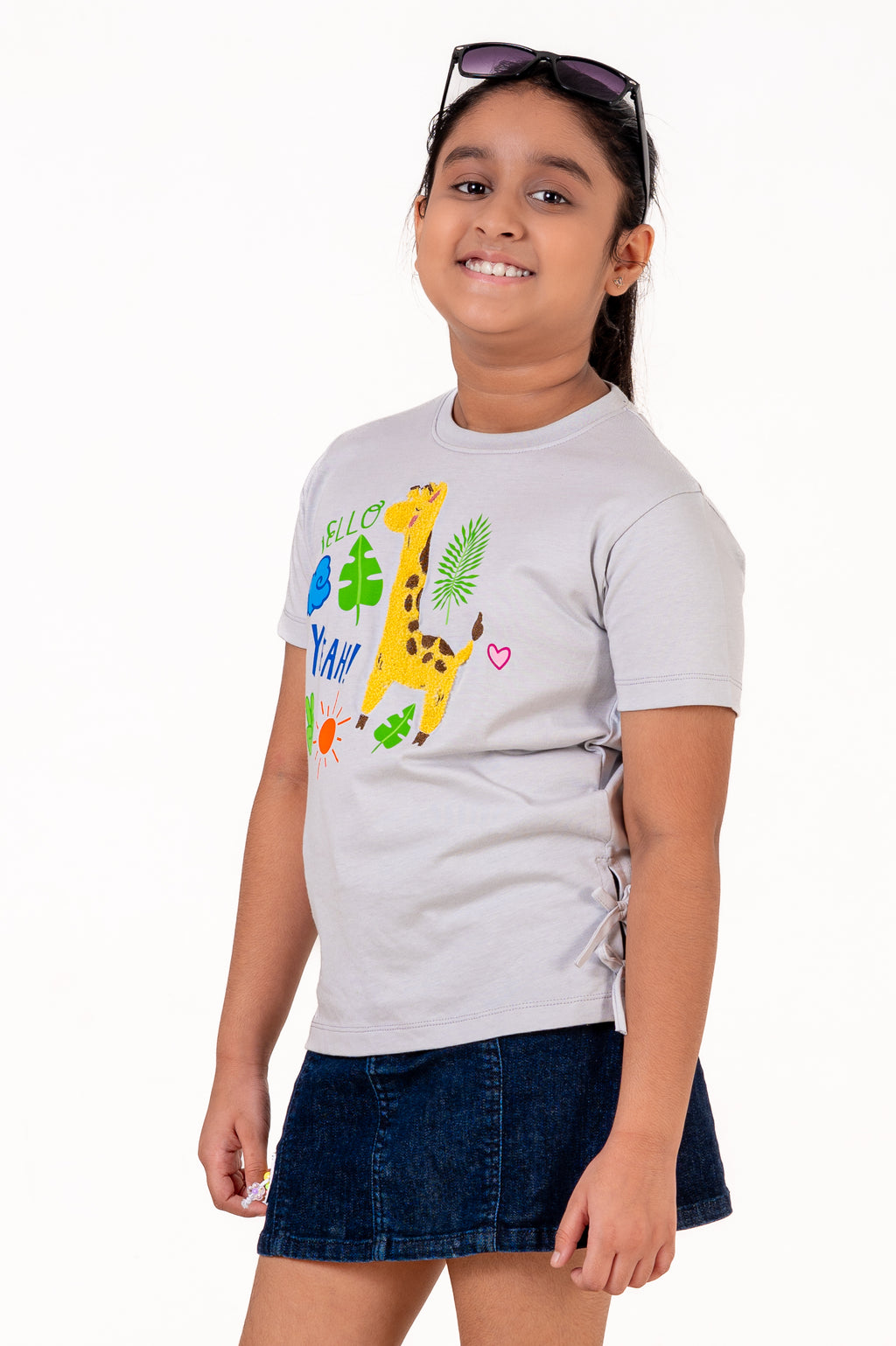 Crew Neck With Chennile Emb And Bow Sky Blue