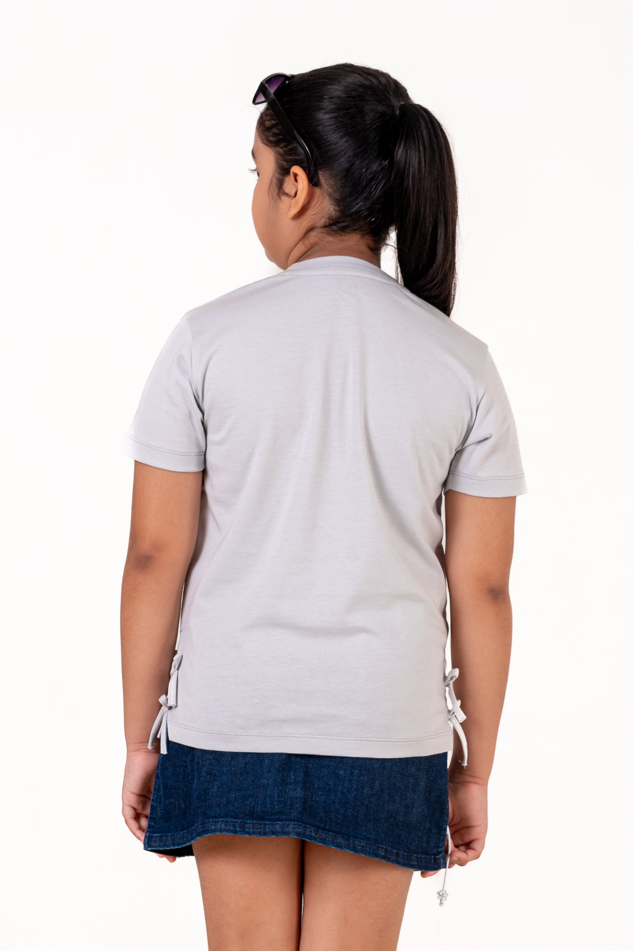 Crew Neck With Chennile Emb And Bow Sky Blue