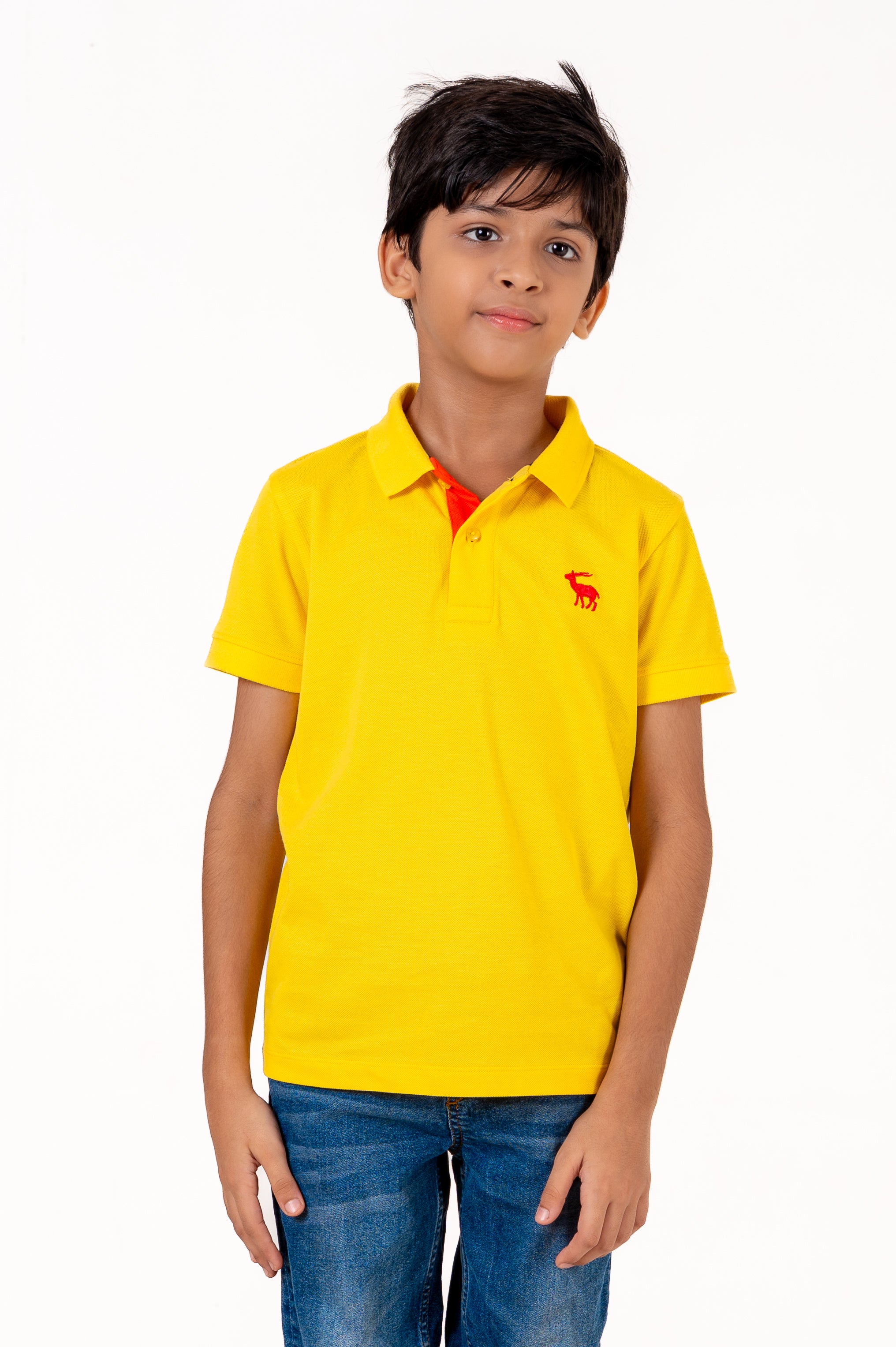 Polo With Contrast Placket And Emb Yellow