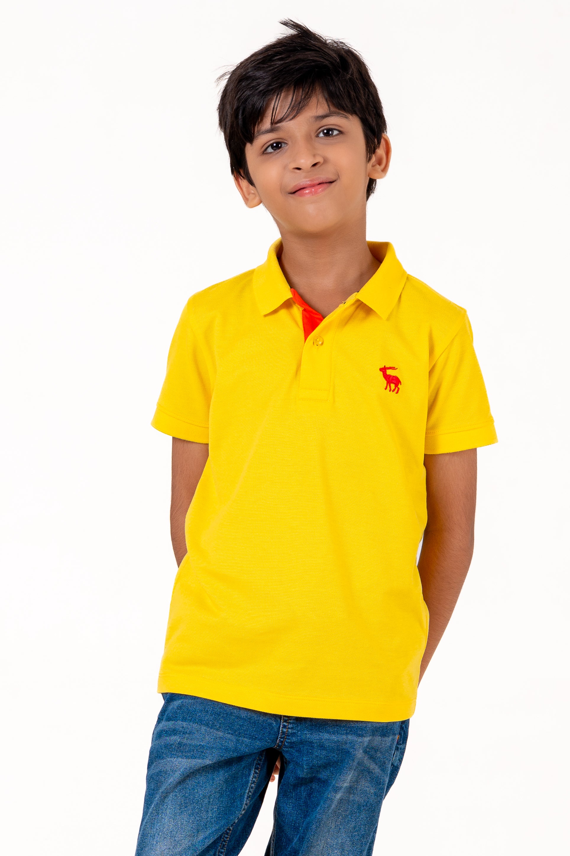 Polo With Contrast Placket And Emb Yellow