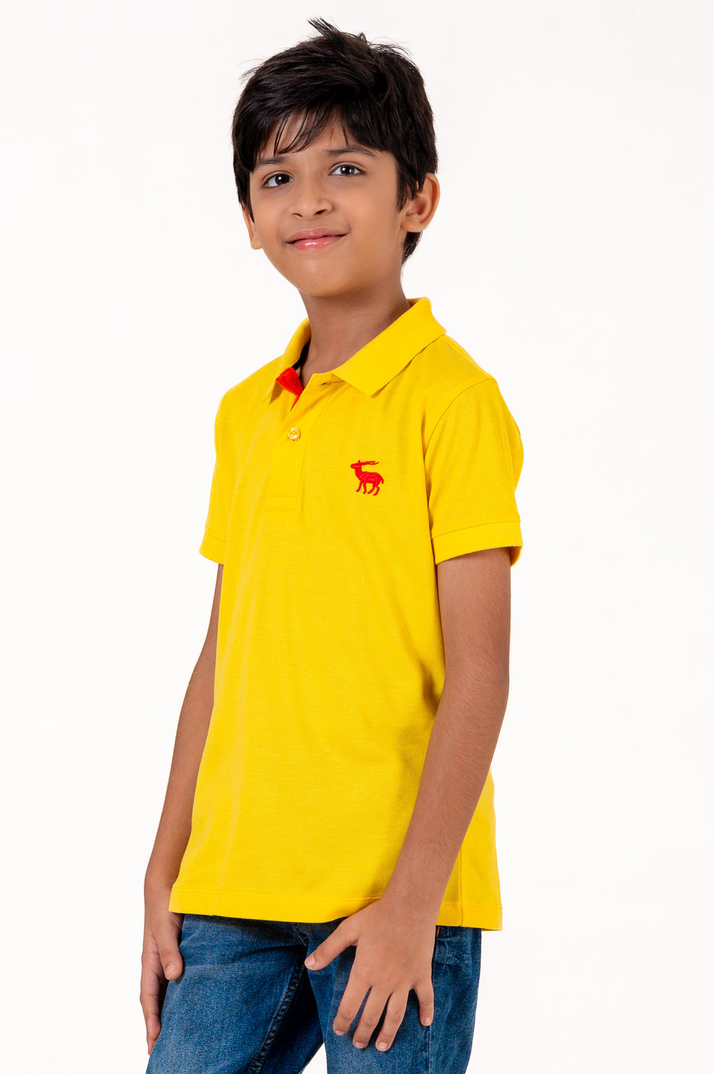 Polo With Contrast Placket And Emb Yellow