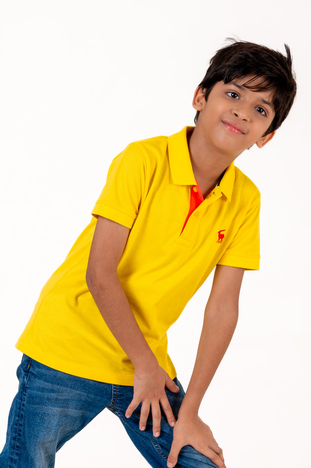 Polo With Contrast Placket And Emb Yellow