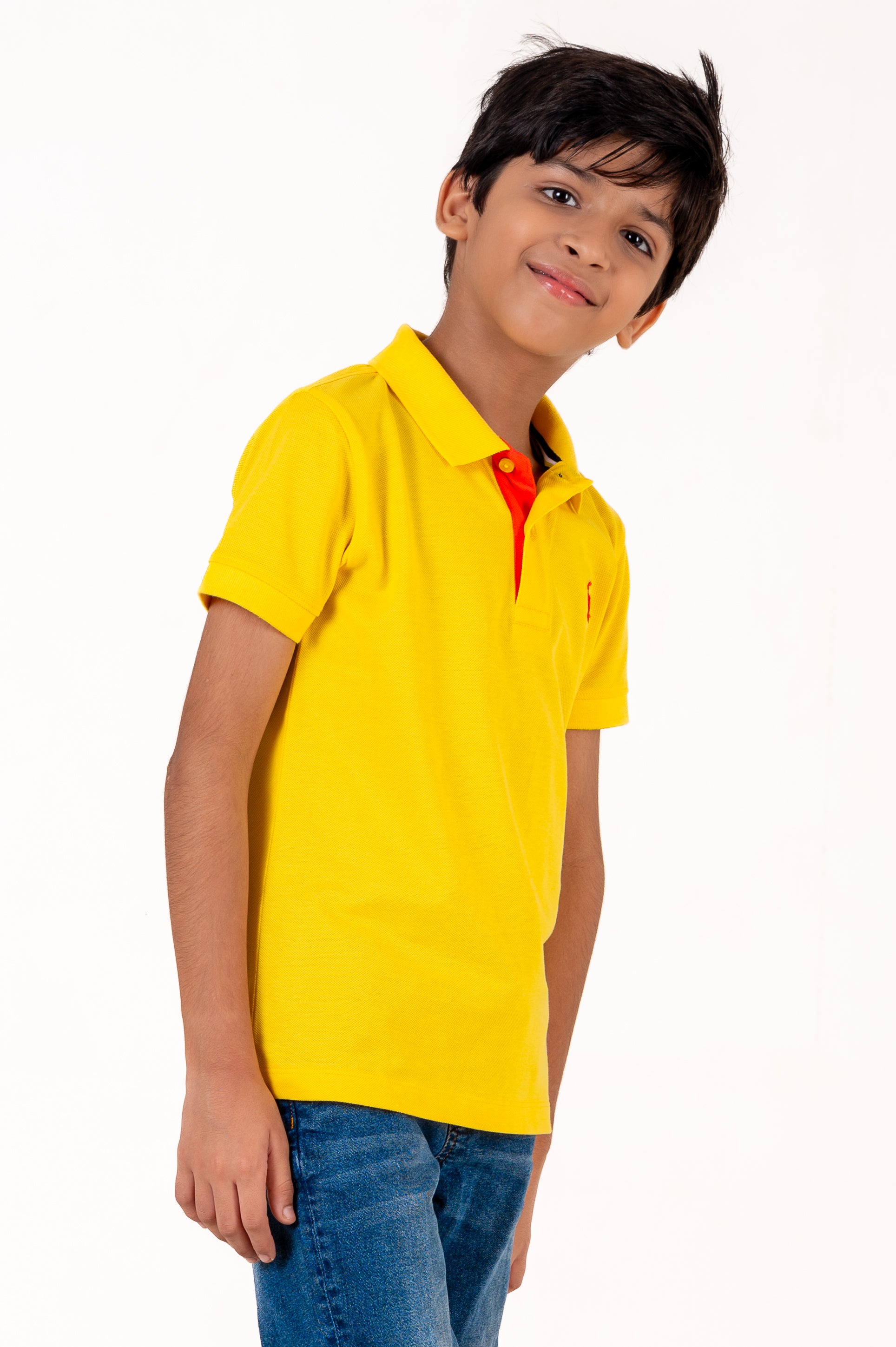 Polo With Contrast Placket And Emb Yellow