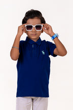 Polo With Contrast Placket And Emb Navy