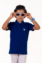 Polo With Contrast Placket And Emb Navy