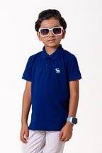 Polo With Contrast Placket And Emb Navy