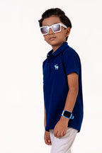 Polo With Contrast Placket And Emb Navy