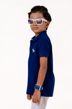Polo With Contrast Placket And Emb Navy
