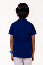 Polo With Contrast Placket And Emb Navy