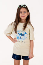 Crew Neck With Normal Print And Sequence Cream