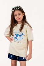 Crew Neck With Normal Print And Sequence Cream