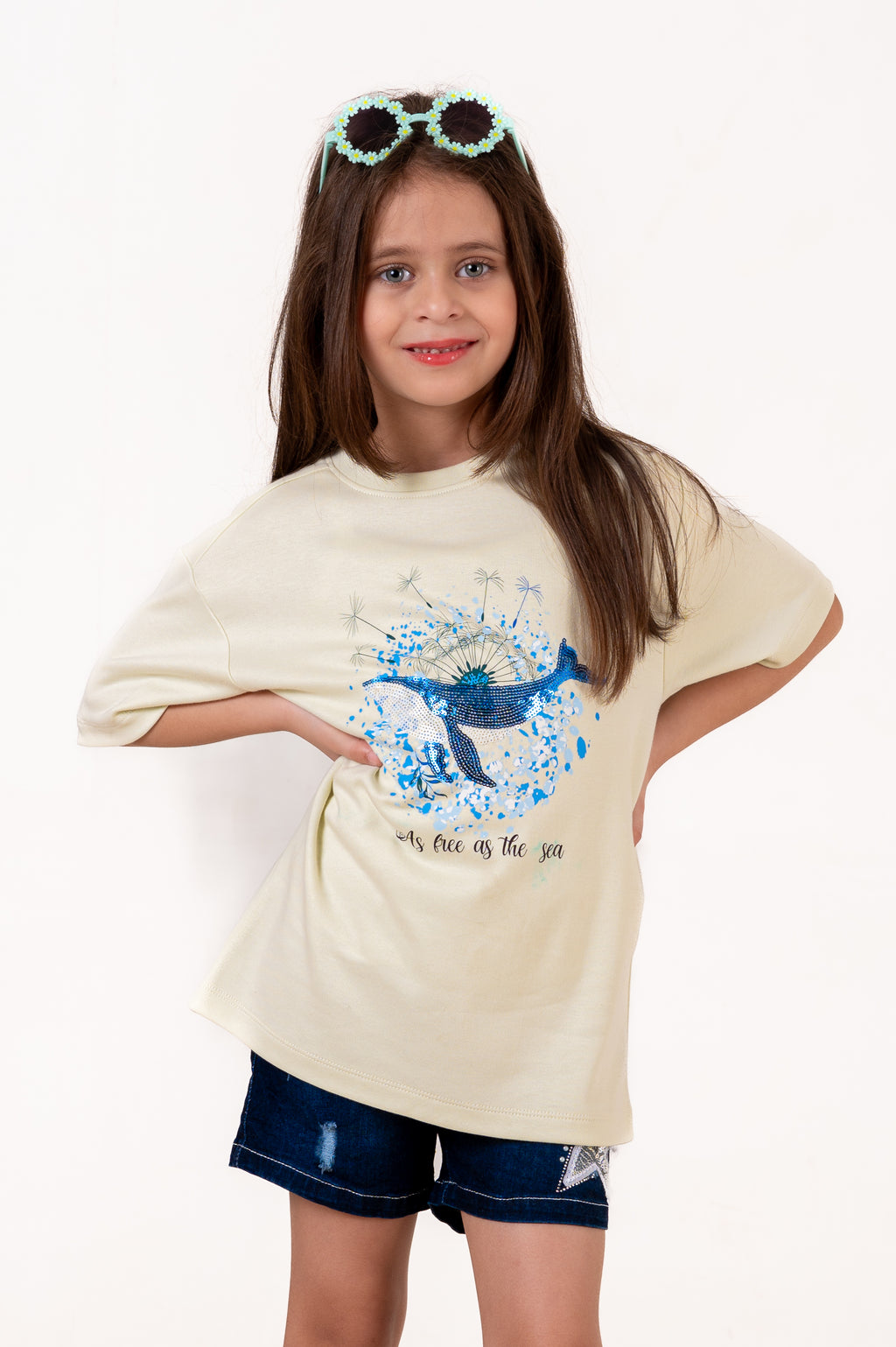 Crew Neck With Normal Print And Sequence Cream