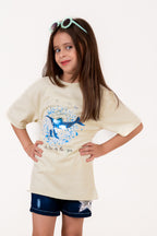 Crew Neck With Normal Print And Sequence Cream