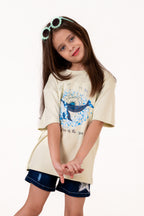 Crew Neck With Normal Print And Sequence Cream